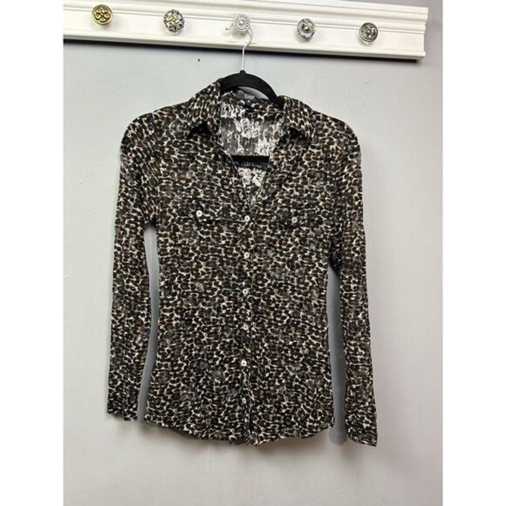 S Line Black Label Animal Print Button front shirt Womens small Y2K Sheer Retro‎